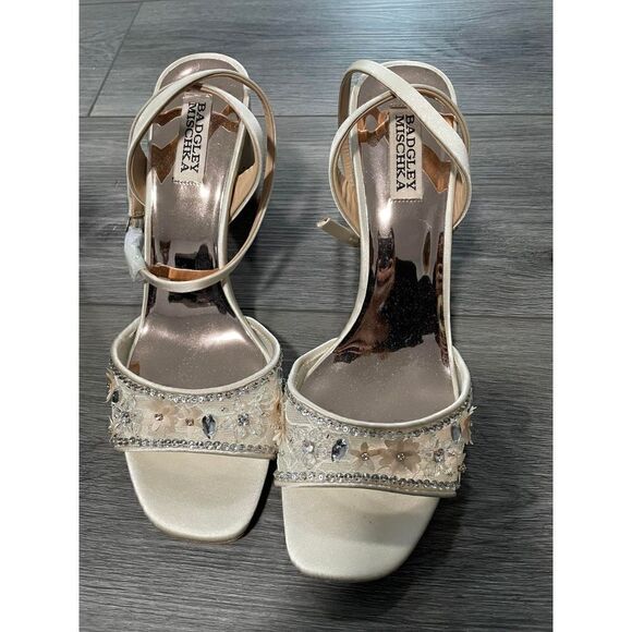 Badgley Mischka Womens 9.5 Tayten Heeled Sandal Jeweled Heels Satin - Picture 10 of 11